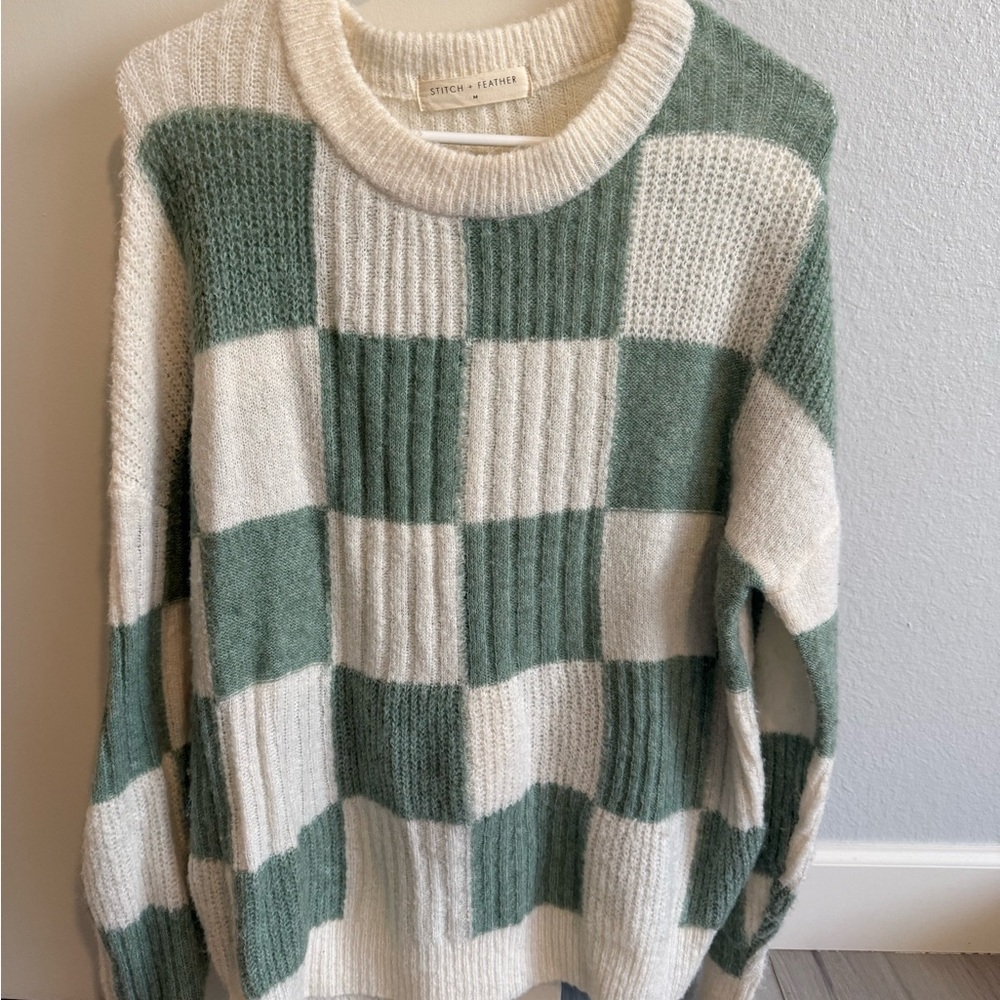 Green and White Checkered Sweater